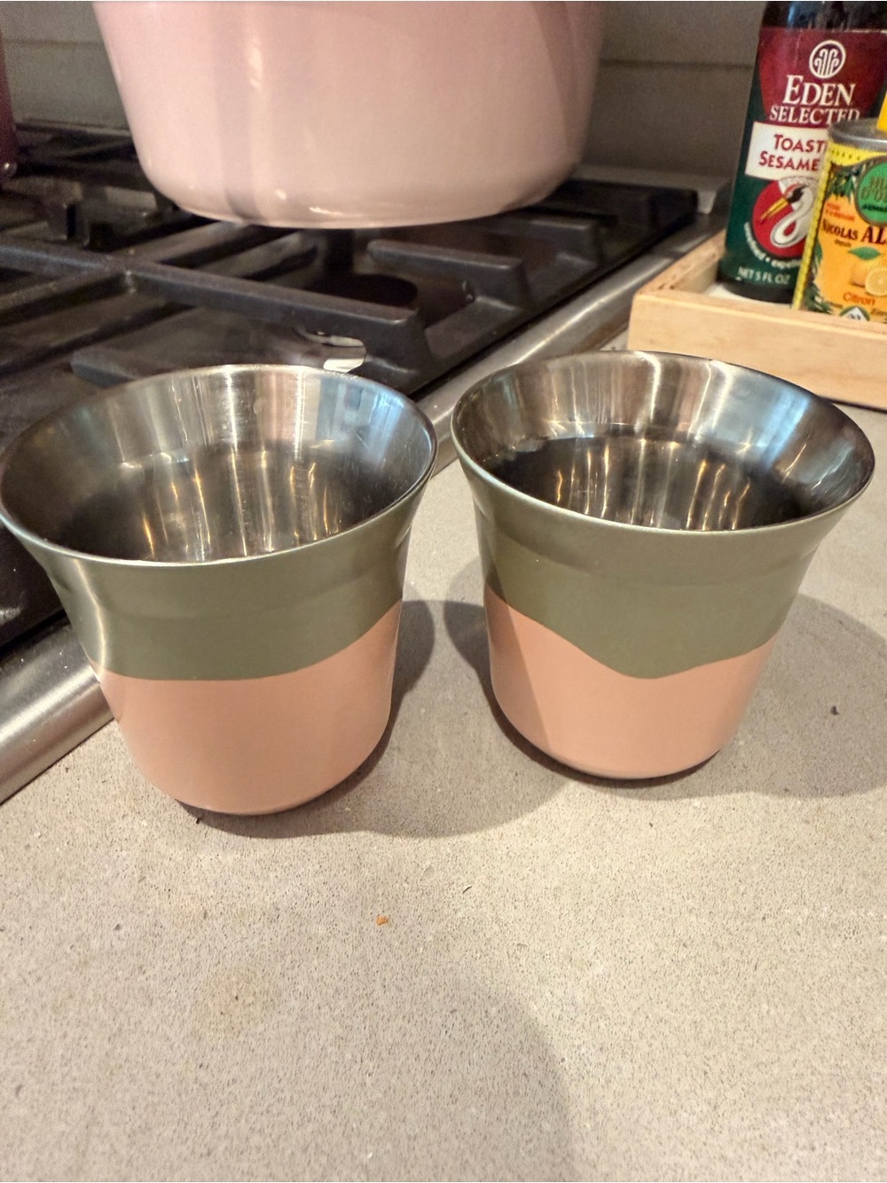 Set of 2 Two-Tone Stainless Steel Cups in Pink and Olive from Nespresso